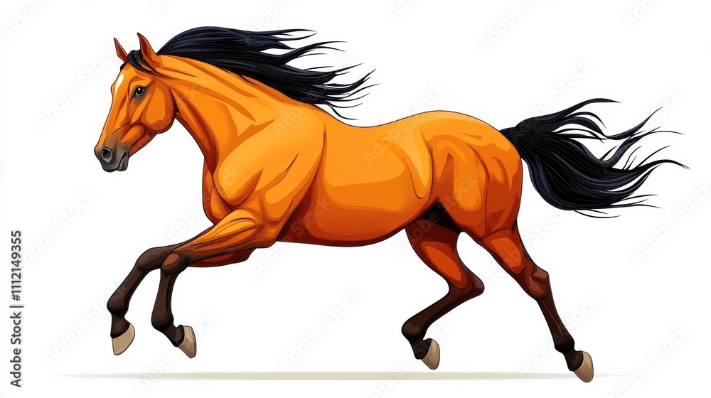 Fototapeta premium Powerful Mustang Stallion Galloping Across Scenic Meadow with Dramatic Motion