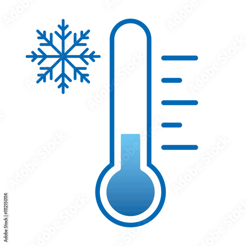 Cold temperature icon, keep frozen label, thermometer with snowflake vector illustration on white background. Cold Weather Flat Sign. Storage in refrigerator and freezer. Weather forecast snowy winter