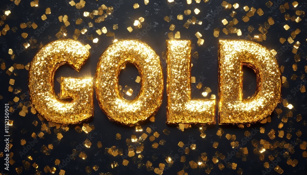 Gold Glitter Text Effect On Black Background, Luxurious Design Element, Sparkling Golden Font