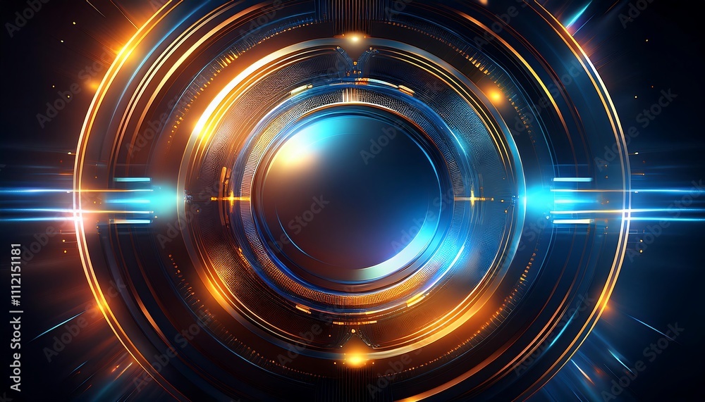 Obraz premium Abstract tech background, swirling circles, motion blur, computer-generated, dynamic design.