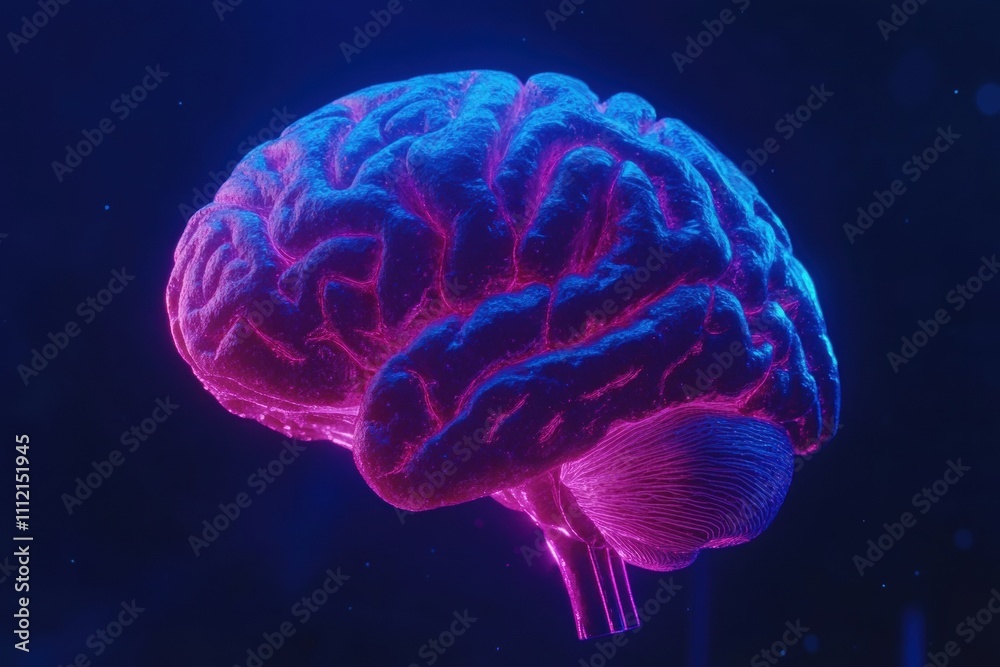 Futuristic Vibrant Neon Brain Rendered with Glowing Colors Representing Intelligence, Knowledge, and Mental Processes in a Visual Art Style Futuristic Vibrant Neon Brain Rendered with Glowing Colors Representing Intelligence, Knowledge, and Mental Processes in a Visual Art Style