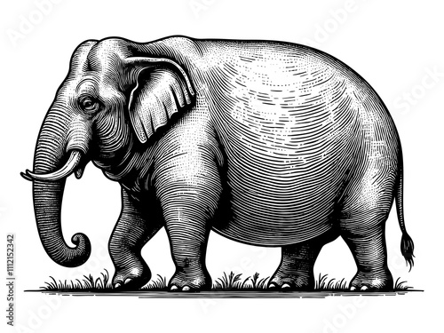 majestic elephant with detailed textures, capturing the grace and strength of this iconic animal sketch engraving generative ai PNG illustration. Scratch board imitation. Black and white image. photo