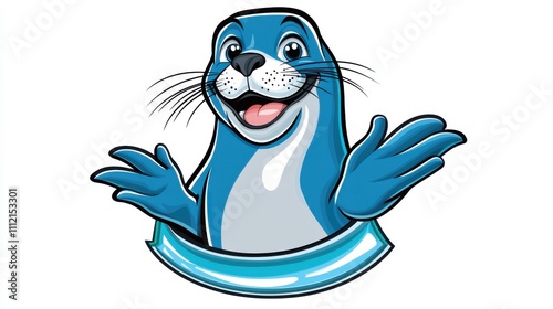 Cute and Cheerful Cartoon Seal or Sea Lion Mascot Character photo