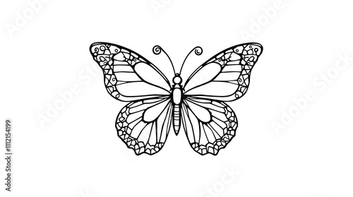 Intricate Black and White Butterfly Line Art for Coloring Book Design. Generator AI