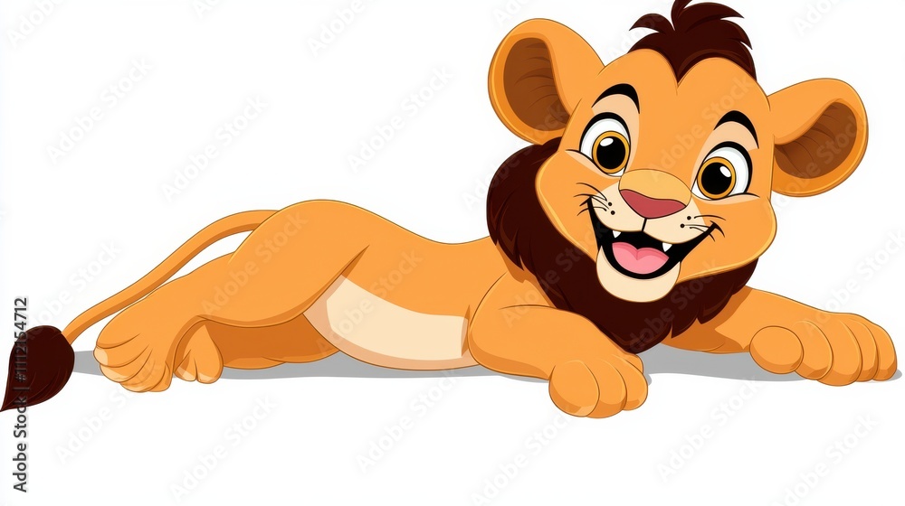 Cartoon Lion Cub Smiling and Laying with Happy Expression Cartoon Lion Cub Smiling and Laying with Happy Expression