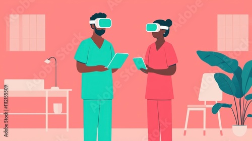 Contemporary digital art vr training for healthcare professionals in modern facilities