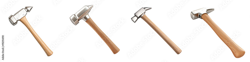 Construction materials equipment tools concept. A collection of hammers with wooden handles, suitable for various construction and crafting projects.