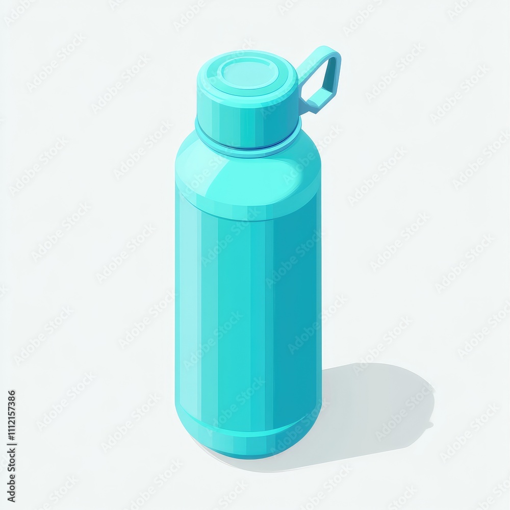 Teal plastic water bottle with cap and handle. Teal plastic water bottle with cap and handle.