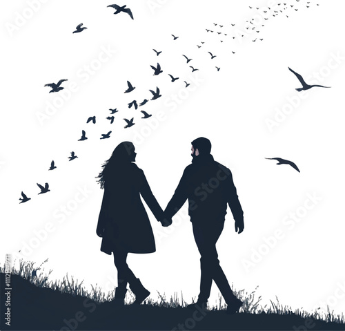  couple Silhouette holding hands on Valentine's Day