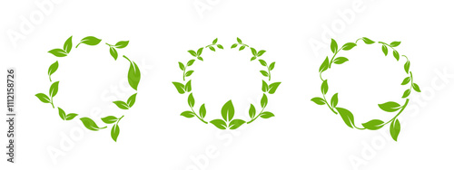 A minimalistic round green leaf icon with a circular outline, symbolizing sustainability, organic lifestyles, and eco friendly products, perfect for nature inspired logos and stickers.