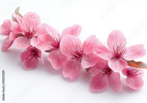 Delicate pink blossoms on a branch, isolated on a white background; perfect for spring themes, beauty, and nature concepts.