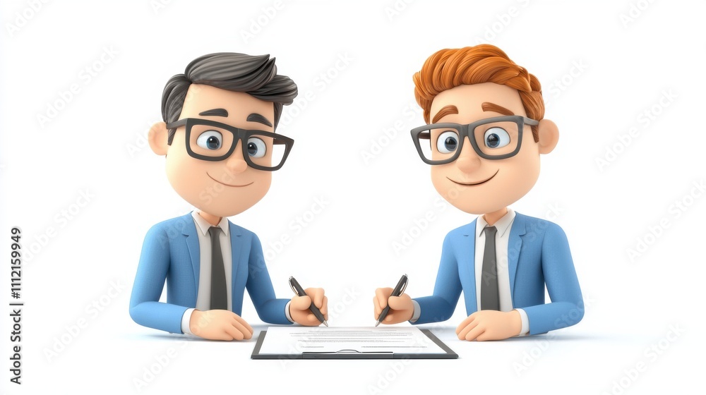 Two Businessmen Discussing Plans at Office Desk Two Businessmen Discussing Plans at Office Desk
