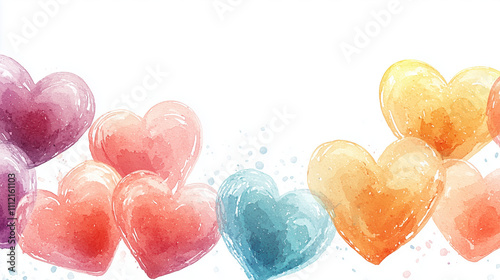 Watercolor Illustration of Candy Hearts in Pastel Colors, Perfect for Valentine's Design with Blank Space photo