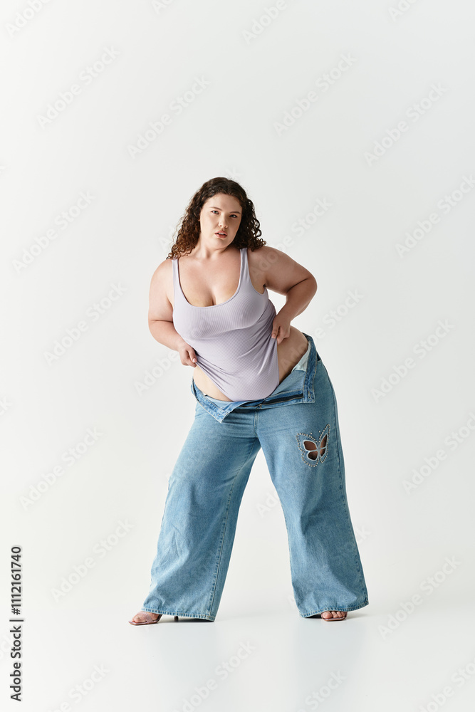 Beautiful woman poses confidently in casual chic clothing, expressing modern fashion vibes. Beautiful woman poses confidently in casual chic clothing, expressing modern fashion vibes.