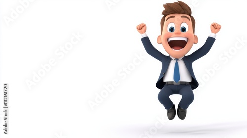 Excited Businessman Jumping for Joy Celebrating Success in Office