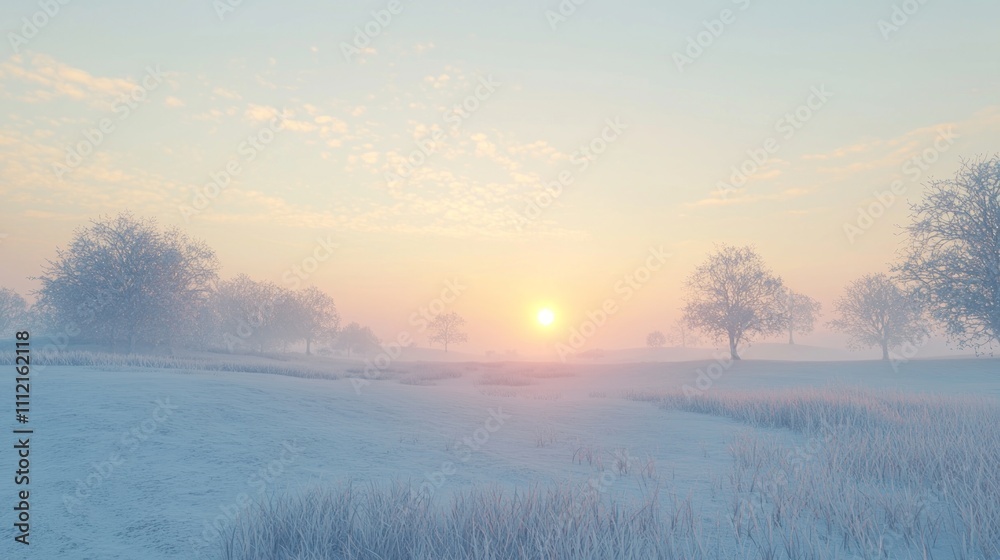 Serene Winter Morning: Frost-Covered Fields and Rising Sun in Ultra-Detailed Photorealism Serene Winter Morning: Frost-Covered Fields and Rising Sun in Ultra-Detailed Photorealism