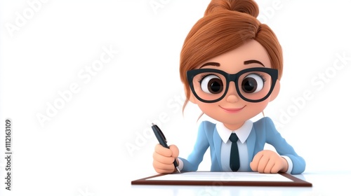 Focused Businesswoman Working Diligently at Office Desk with Laptop and Documents