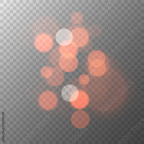 Isolated bokeh lights. Bright blur light effect. Abstract blurred overlay template. Transparent background. Graphic template. Vector illustration.