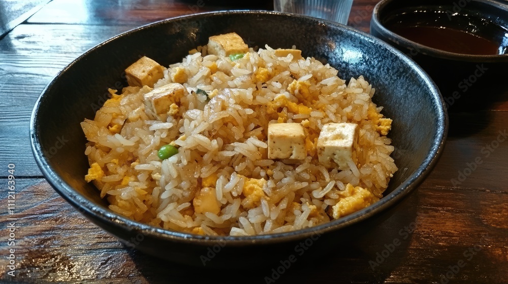 Delicious Fried Rice with Tofu and Vegetables in a Bowl Delicious Fried Rice with Tofu and Vegetables in a Bowl