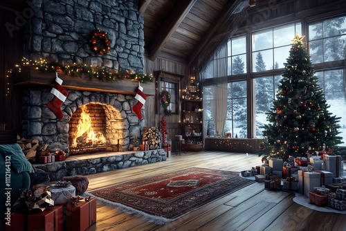 Wallpaper Mural Cozy Christmas Cabin With Fireplace And Decorated Tree

 Torontodigital.ca