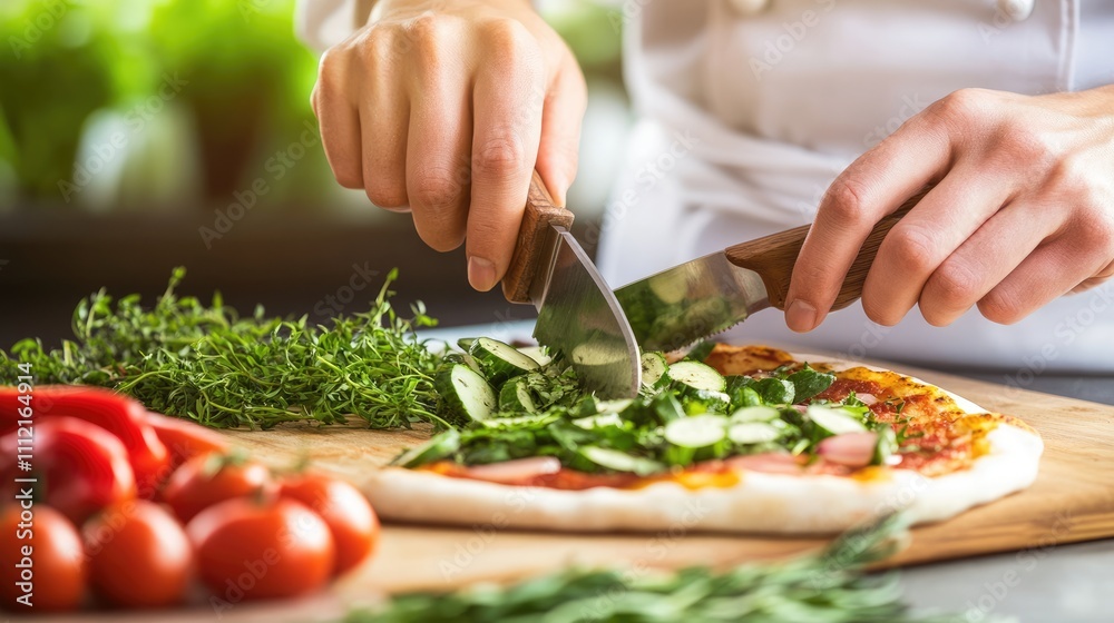 Fresh Ingredients and Pizza Preparation with Herbs and Vegetables Fresh Ingredients and Pizza Preparation with Herbs and Vegetables