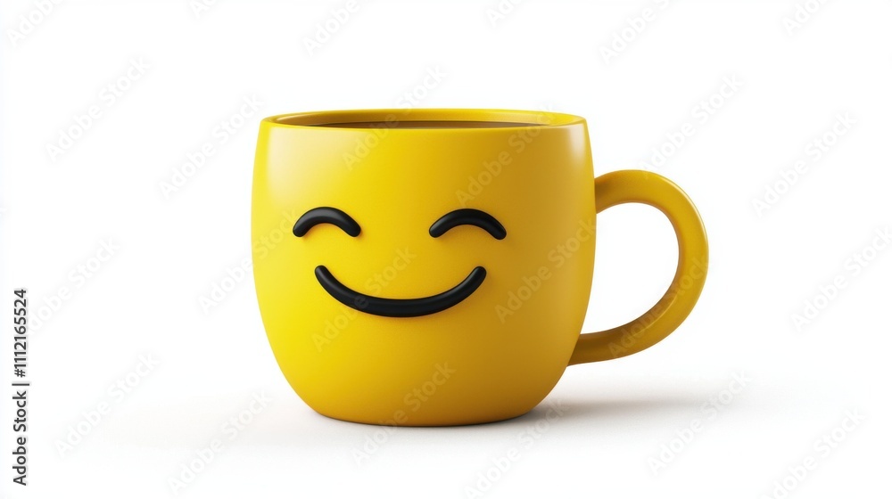 Bright Yellow Smiley Face Mug on White Background