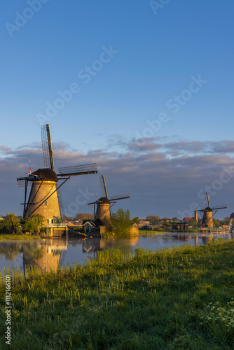 Fototapeta Traditional Dutch windmills in Kinderdijk - Unesco site, The Netherlands