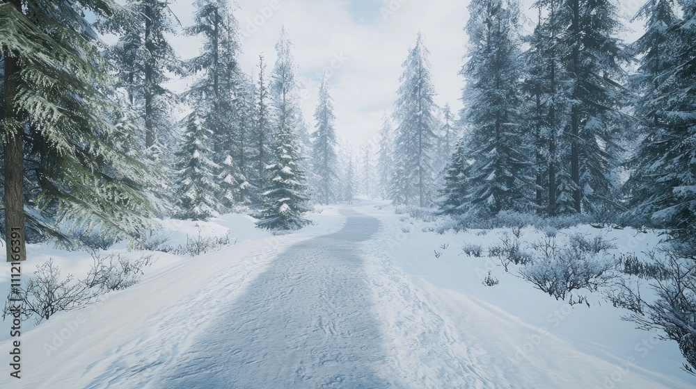 Winter Wonderland: Serene Snow-Covered Path Through Tranquil Forest | Ultra-Detailed Photorealistic Scene Winter Wonderland: Serene Snow-Covered Path Through Tranquil Forest | Ultra-Detailed Photorealistic Scene