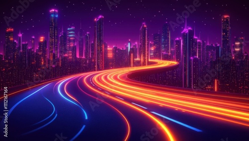 A colorful, swirling line of light with a red and orange stripe