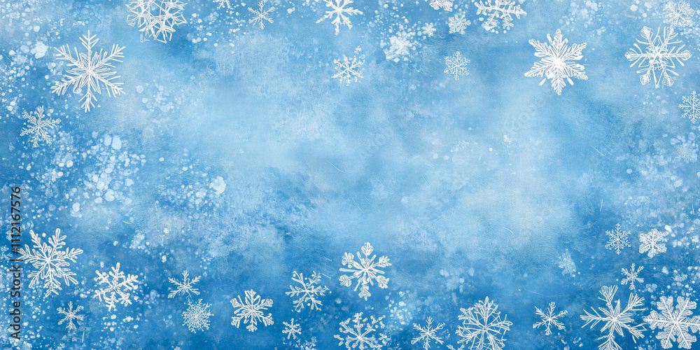 Light blue background with frosted glass effect and frozen snowflakes. Banner and poster concept. Light blue background with frosted glass effect and frozen snowflakes. Banner and poster concept.