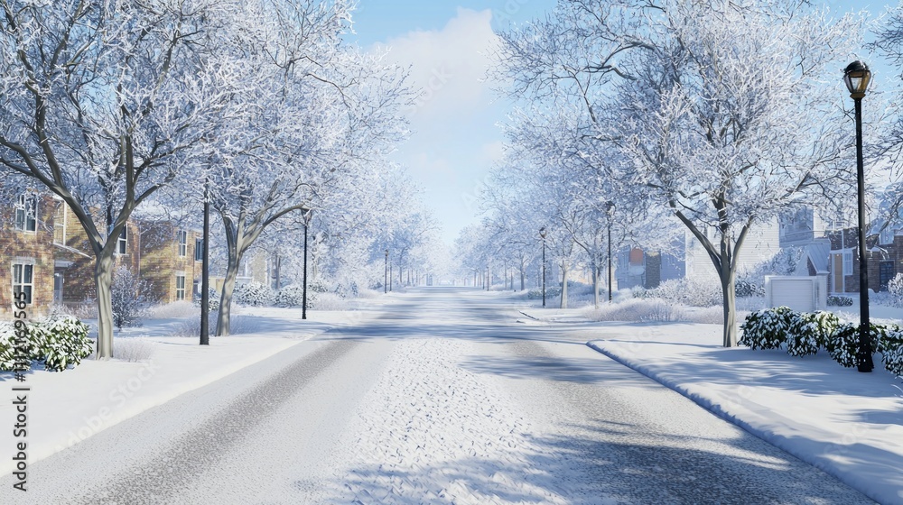 Winter Wonderland: Serene Snow-Covered Street on a Tranquil Morning | Ultra-Detailed Photorealistic Scene for Reflection Winter Wonderland: Serene Snow-Covered Street on a Tranquil Morning | Ultra-Detailed Photorealistic Scene for Reflection