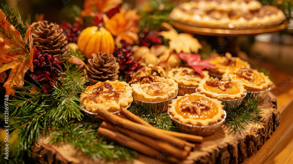 Delicious Thanksgiving Dessert Display with Autumn Decorations and Sweet Treats Delicious Thanksgiving Dessert Display with Autumn Decorations and Sweet Treats