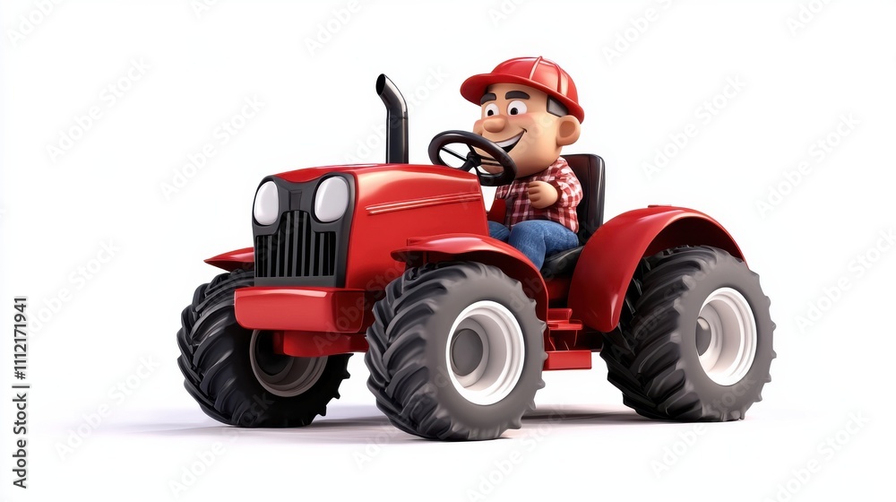 Funny Cartoon Tractor With Smiling Character Driving In Countryside Field Funny Cartoon Tractor With Smiling Character Driving In Countryside Field