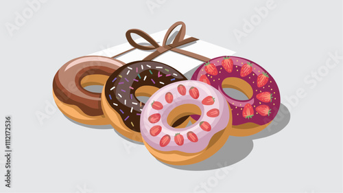 Bundle of donuts with unique flavors like glazed, sprinkled, and cinnamon sugar, tied with a ribbon