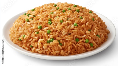 Delicious Plate of Fried Rice with Green Peas on White Dish