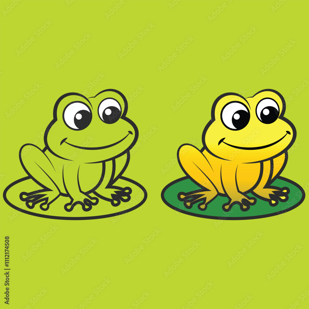 Obraz premium two frogs, one yellow and the other with the other on the green background.