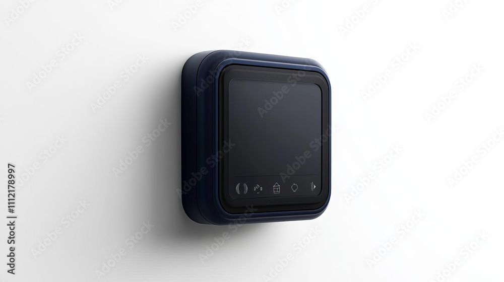 Wall-mounted Black Smart Thermostat on White Background Wall-mounted Black Smart Thermostat on White Background