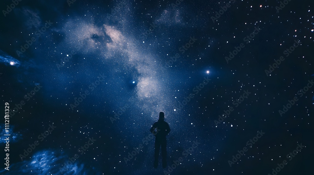 Silhouette of a person gazing into a starry night sky. Silhouette of a person gazing into a starry night sky.
