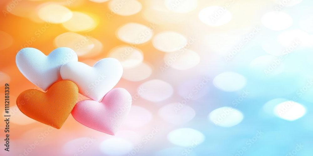 Fototapeta premium Colorful Hearts on Soft Background for Valentine's Day Celebration, Symbol of Love and Affection, Perfect for Holiday Decorations and Greetings