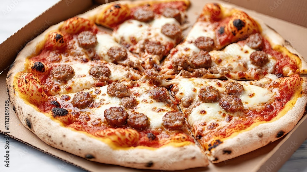 Delicious pizza with sausage and cheese, perfect for any meal or snack. Delicious pizza with sausage and cheese, perfect for any meal or snack.