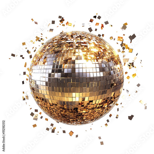 Shiny disco ball with scattered mirror fragments, isolated on transparent cutout background photo