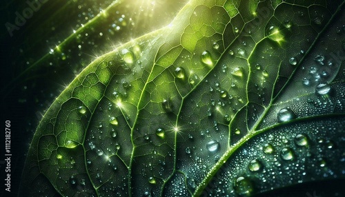 Green leaf with dew drops