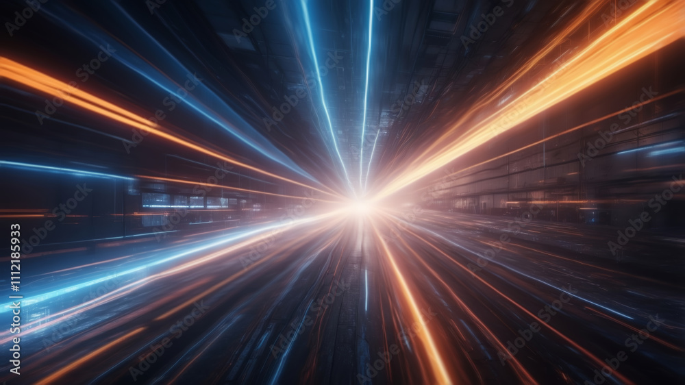 Futuristic Digital Artwork with Radiating Light and Dynamic Motion Futuristic Digital Artwork with Radiating Light and Dynamic Motion