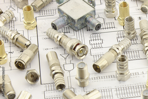 Fotografie Metal F-connectors for connecting coaxial cable