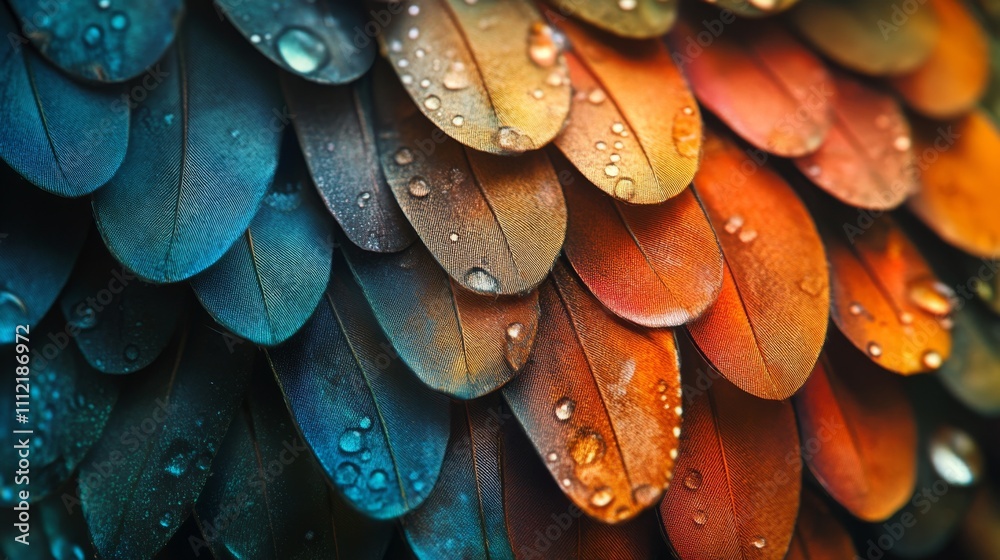 Obraz premium Vibrant Bird Feathers Glistening With Dew Drops