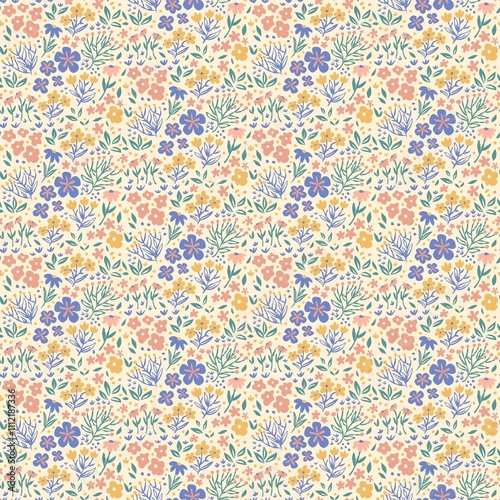 seamless ditsy pattern of colorful flower garden 