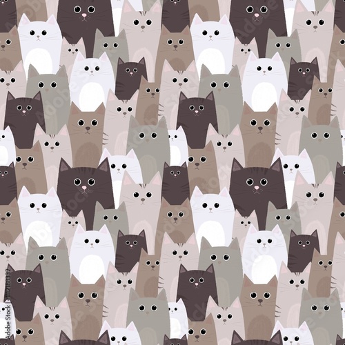 Canvas Print seamless pattern with the image of cats in pastel colors