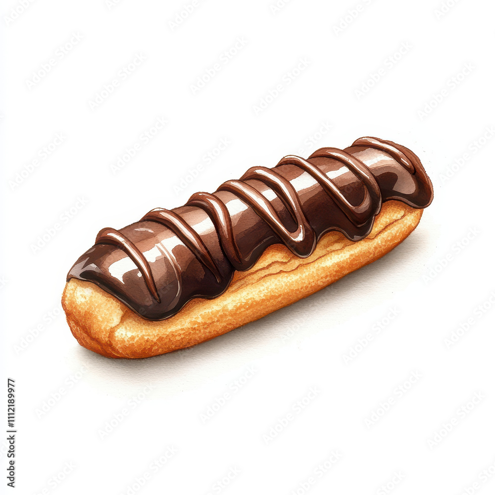 Delicious chocolate eclair with glossy chocolate topping on golden pastry. This tempting dessert is perfect for sweet cravings and special occasions Delicious chocolate eclair with glossy chocolate topping on golden pastry. This tempting dessert is perfect for sweet cravings and special occasions