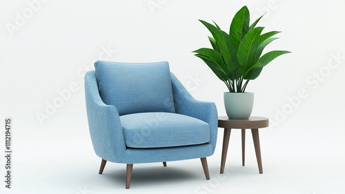 armchair and a potted plant isolated on a white background