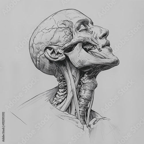 Detailed Pencil Sketch of Human Neck and Turned Head, Highlighting Sternocleidomastoid Muscles photo